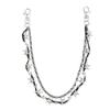 Personalized Punk Wind Leather Rope Thorns Trousers Men'S Trendy Cool Double Waist Chain Fashion Hip Hop Lanyard
