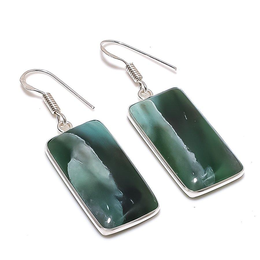 Natural Nephrite Gemstone 925 Sterling Silver Jewelry Earring 1.85 AE-12428