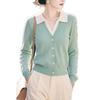 Mint Green Lapel Inside with Bottom Knitted Sweater Women's Clothing Autumn New Sweater Fake Two Long-sleeved Top