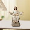 Beeldje van Jezus met open armen die zegent, met voetstuk met bijbeltekst, gemaakt van hars. Christelijk beeldje, inspirerend religieus beeldhouwwerk voor op het bureau, de schoorsteenmantel of in de gebedsruimte.