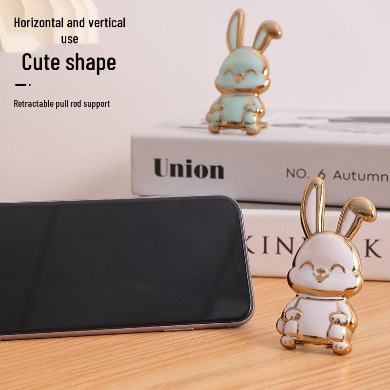 Cute Rabbit Mobile Phone Stand: Creative, Foldable, Push-Pull Design for Desktop Display