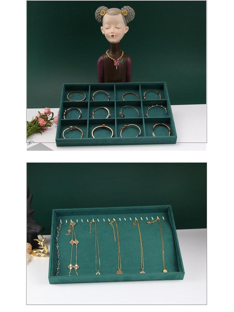 Velvet Dark Green Jewelry Display Tray for Rings, Necklaces, and Earrings