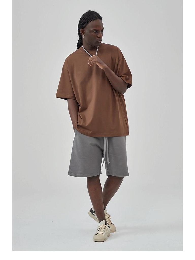 ARTIE Übergröße Herren T-Shirt, 230 g Doppelgarn-Baumwolle, einfarbig, lockeres Design