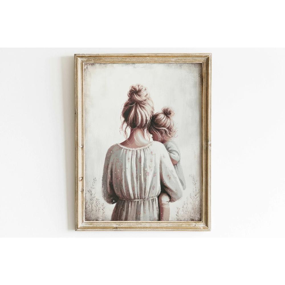 Mom & Child Wall Art Print Mother Daughter Son Portrait Printable Family Artwork Canvas Painting Living Room Bedroom Home Decor