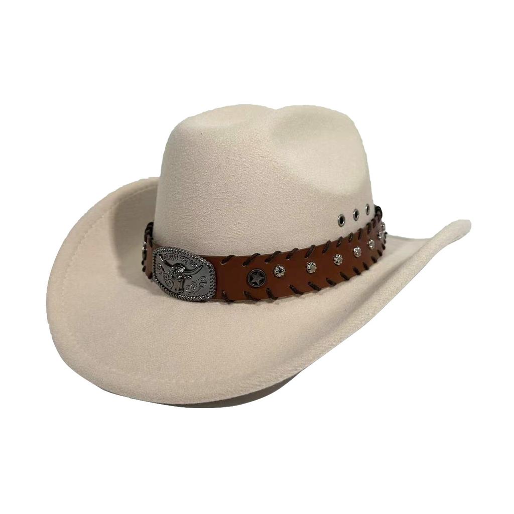 Wide Brim American Style Top Hat Western Cowboy Hat Jackson Jazz Hat Rivet Felt Hat Tibetan Style Woolen Hat Men And Women