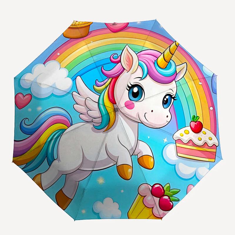

1PC Unicorn Cake Umbrella-8-Rib Reinforced Portable Folding Travel Suitable for All Seasons Outdoor Daily , Fun Design-Z0431