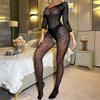 Sexy underwear open sexy one-piece long-sleeved silky perspective one-word shoulder tights mesh