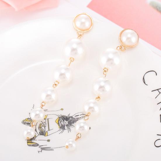 Fashion Women Big Round Faux Pearl Dangle Long Drop Stud Earrings Jewelry Gift