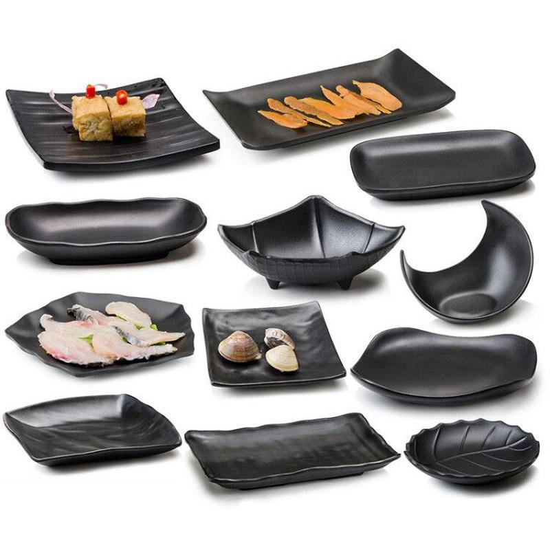 Set de ustensile de bucătărie creative negre de calitate alimentară din plastic cu os, farfurie cu personalitate pentru sushi și fructe, farfurie pentru desert, restaurant, farfurie de bucătărie