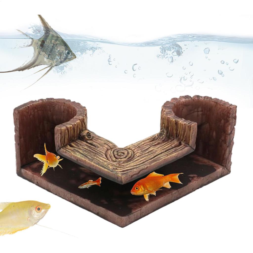 Fish Tank Tunnel Wood Grain Fish Tank Corner Tunnel Two Hole Aquarium Underground Tunnel Cave Fish And Shrimp Shelte Decoration