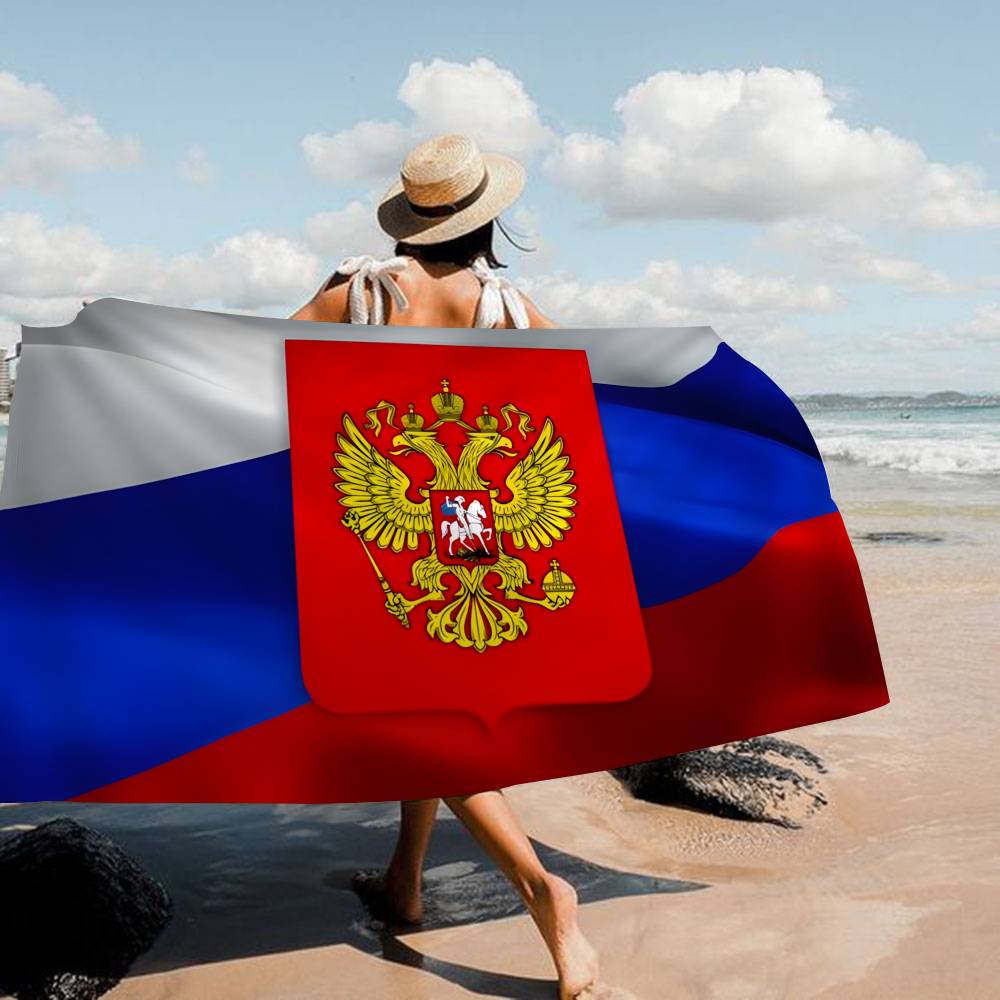 R-Russia-Flag Patriotic-Solemn Microfiber Blanket Quick Drying Beach Towels Oversized Printing Super Absorbent Pool Towel