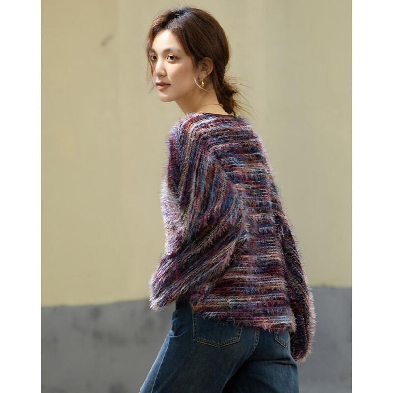 Demana Elegant Lantern Sleeve Color Block Knit Top