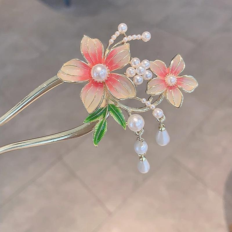 Antique Flower Fringed Hairpin Women's New Chinese Modern Disc Hairpin Cheongsam Ancient Hanfu Hairpin Fashion Headdress