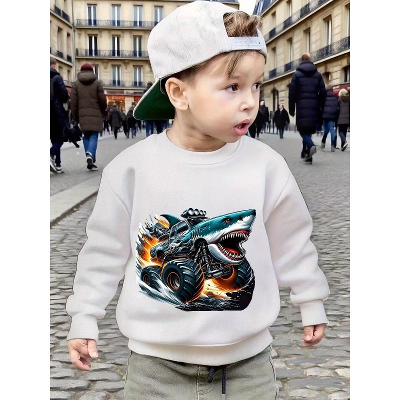 New Kids' Ultra-Cool Shark Crewneck Sweatshirt Pullover, Autumn/Winter Fashion Harajuku Style Children's Daily Holiday
