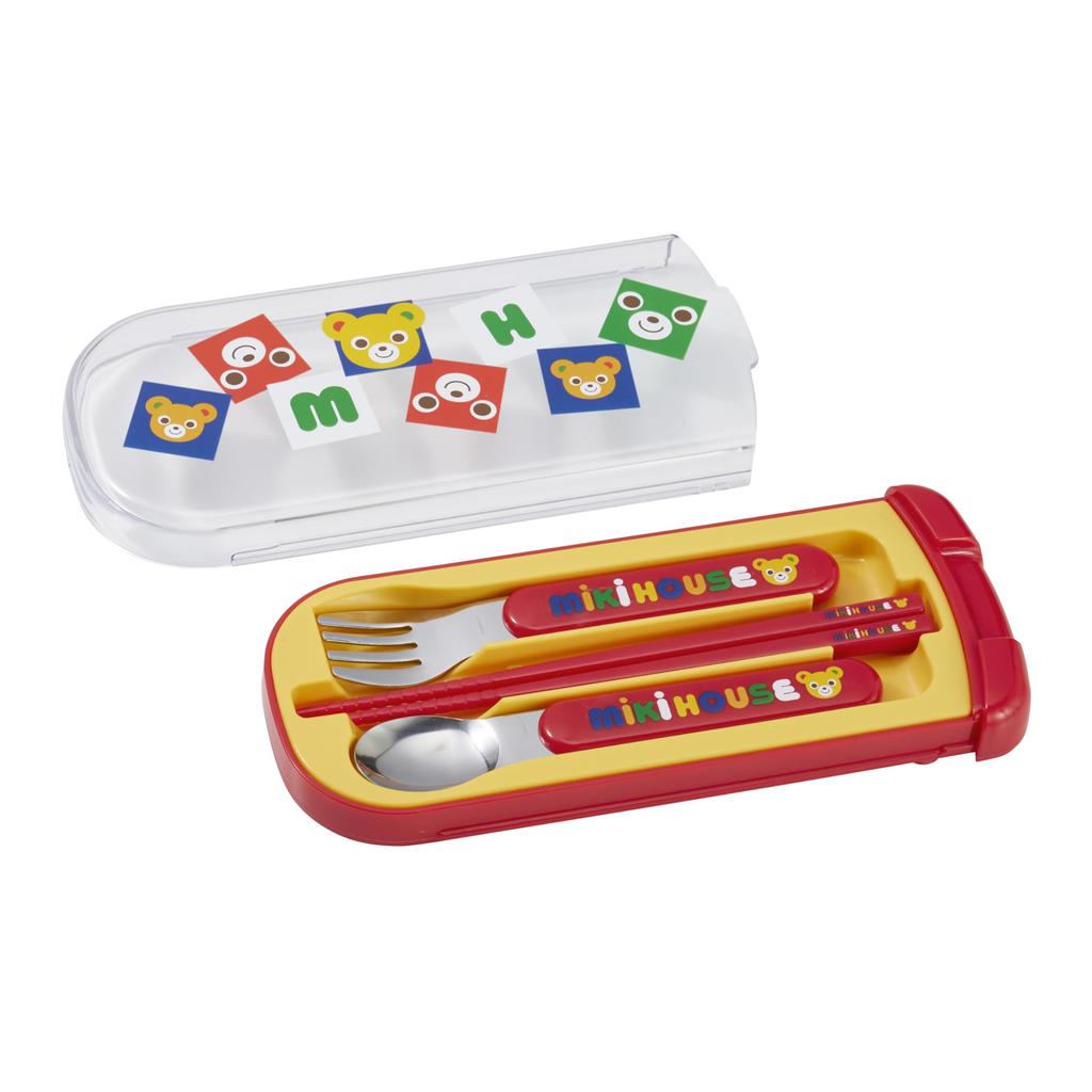 MIKIHOUSE Puzzle Blocks BPA Free Dishwasher Safe Chopsticks Spoon Fork Lunch Utensil Set with Sliding Case 197 x 84 19 mm