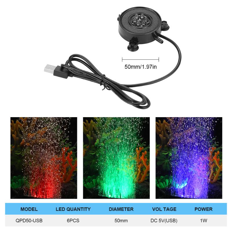 Submersible Aquarium Bubble Diffuser USB Powered LED Air Stone Silent Operation for Home Desktop Nano Fish Tanks A1