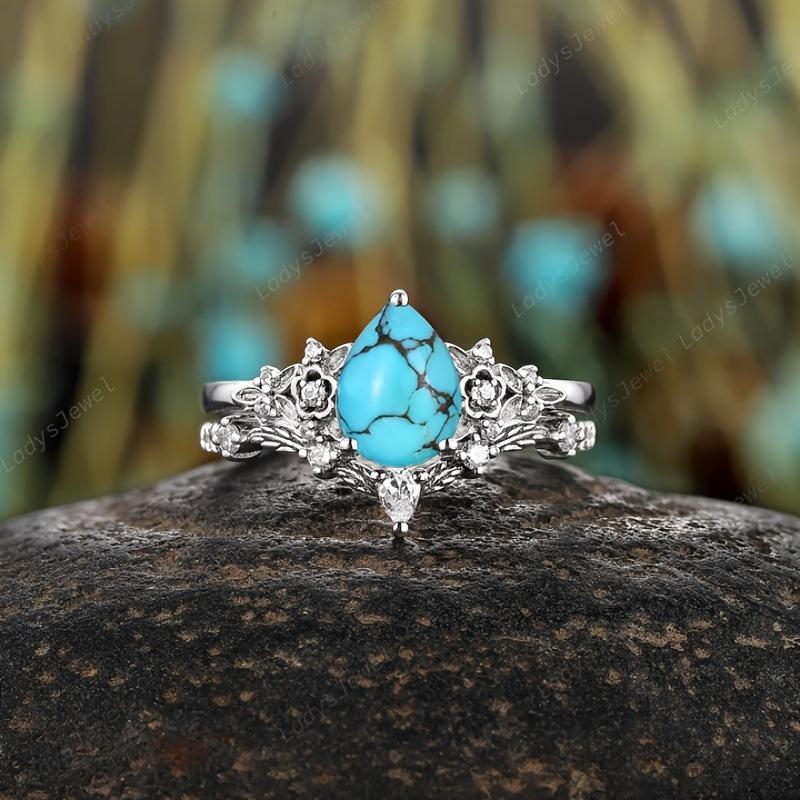 New European and American Engagement Ring for Men and Women, Couple Ring, Creative Alloy Inlaid Turquoise Ring