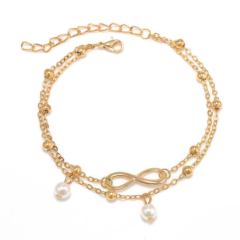European & American Double-Layer Pearl Infinity Anklet and Bracelet - Handmade, Beaded, Versatile Jewelry for Women