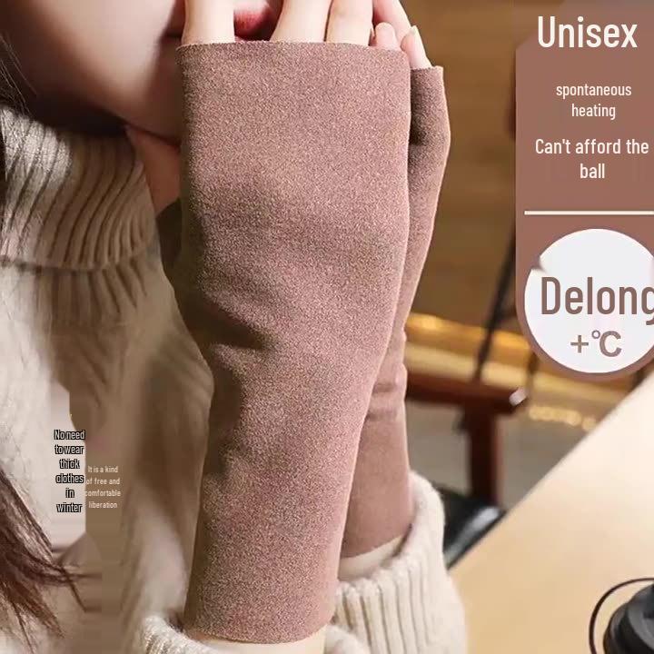 Women's Self-Heating Fleece-Lined Fingerless Gloves - Winter Touchscreen, Warm Wrist Support