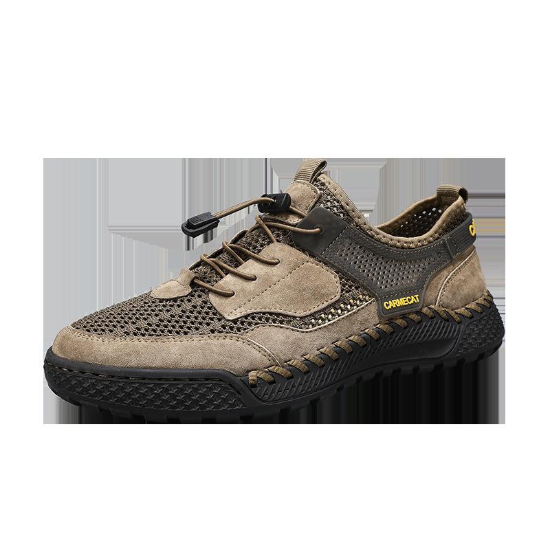 Large size hand-sewn versatile breathable comfortable leather men's shoes hollow fashion trendy shoes lightweight running shoes