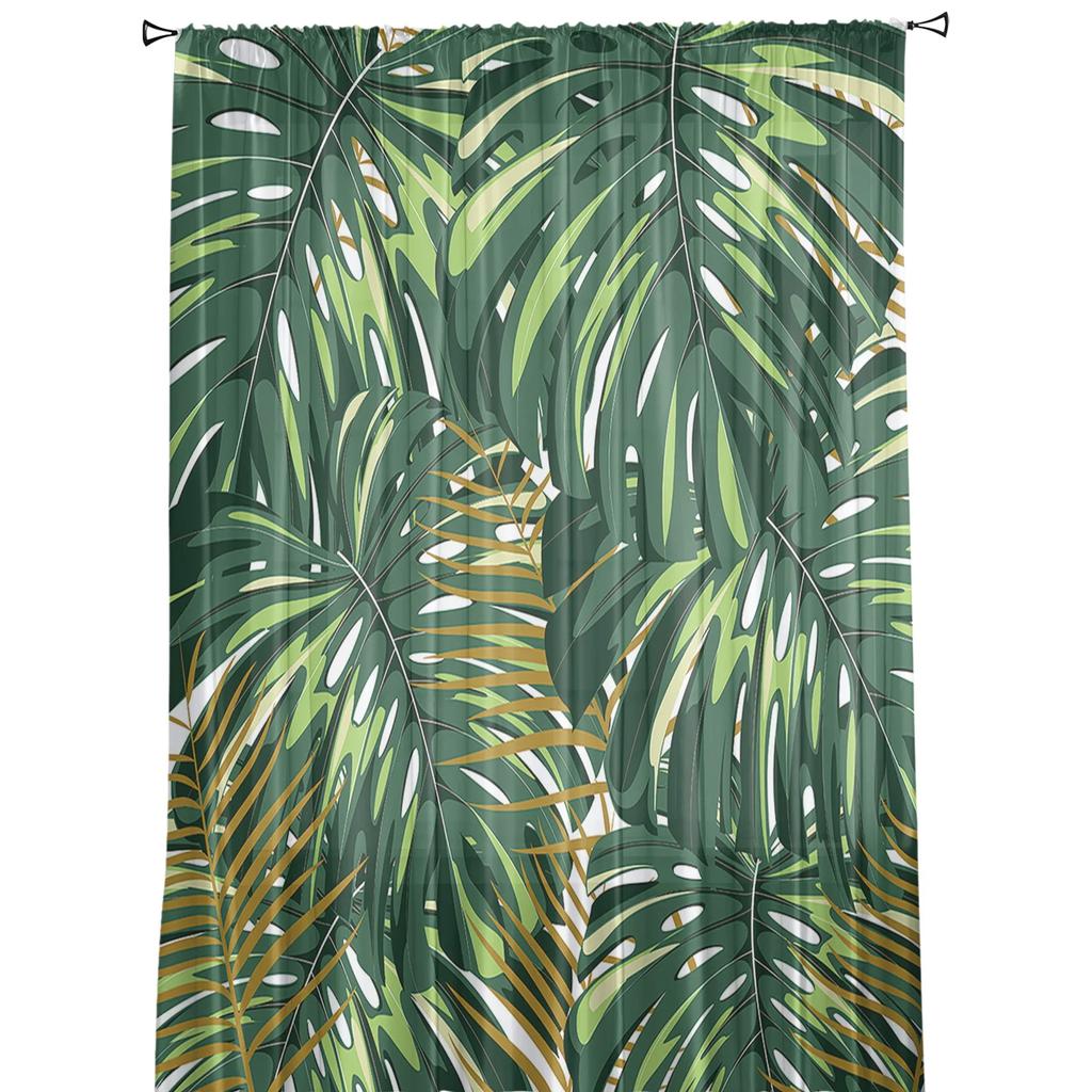 Tropische Dschungelpflanze Monstera Vorhang für Wohnzimmer Transparente Tüllvorhänge Fensterschoner für das Schlafzimmer Zubehör Dekor