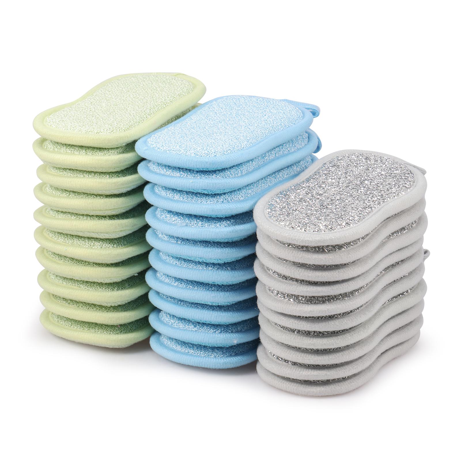 

30Pcs Double Side Dishwashing Sponge Kitchen Dish Washing Brush Fiber Cleaning Cloths Reusable Absorbent Scouring Pad