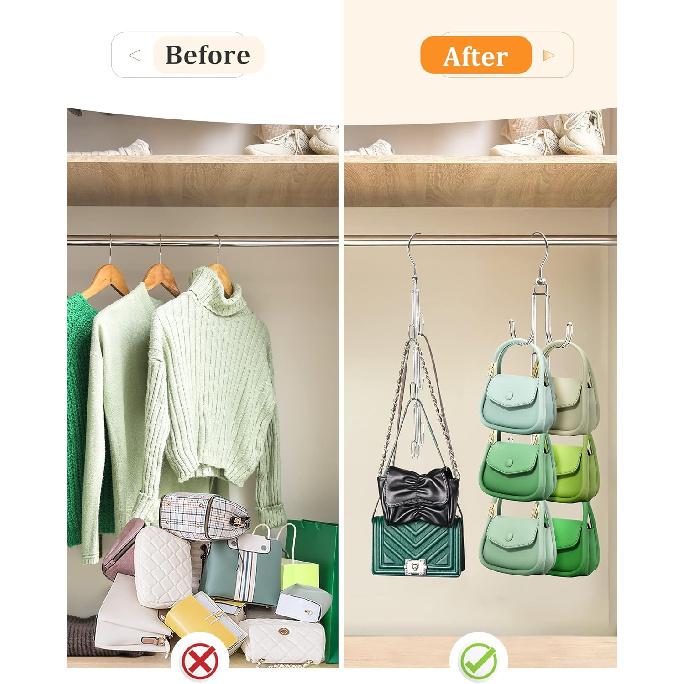 Purses Hanger Organizer for Closet, Myfolrena Metal Purse Holder for Closet Space Saving Bag Storage Hook for Hanging Handbags,