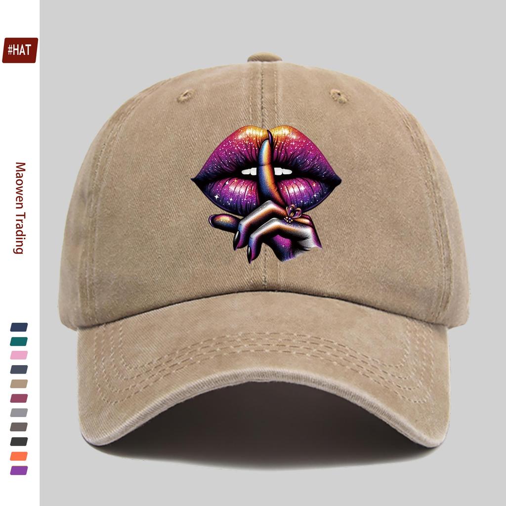 pc Purple Lip Pattern Printed Baseball Cap Fashion Casual Printed Design Golf Hat Home Leisure Decor Hat Comfortable Lightwe