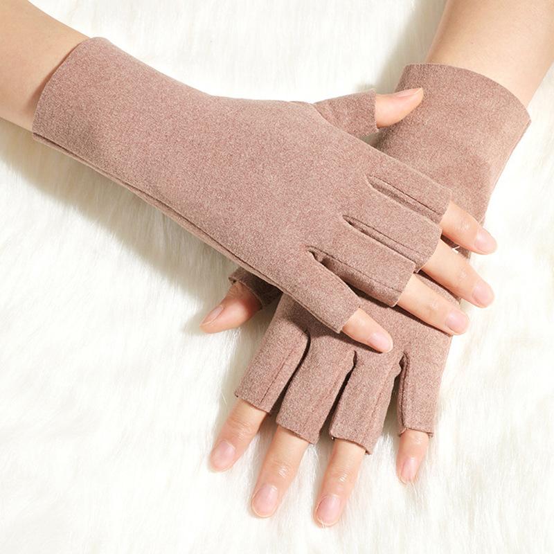 German velvet gloves women's winter half-finger gloves woolen emollient and warm thin half-finger keyboard student gloves