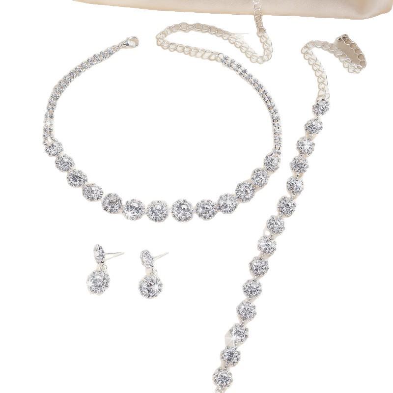 Elegant Rhinestone Bridal Jewelry Set: Necklace, Earrings, and Bracelet for Weddings and Banquets