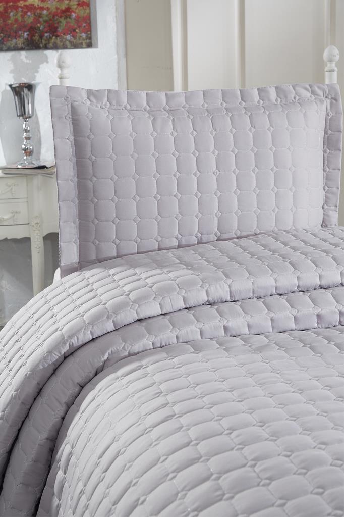 Colcha Queen Estiva Acolchoada 2 peças, Colcha 180x240 com Fronha, Tecido de Algodão, Tamanho Único Cinza