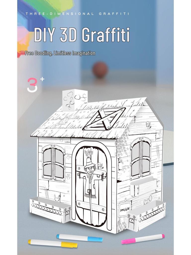DIY Cardboard House Model: Early Education Puzzle & Painting Toy for Kids