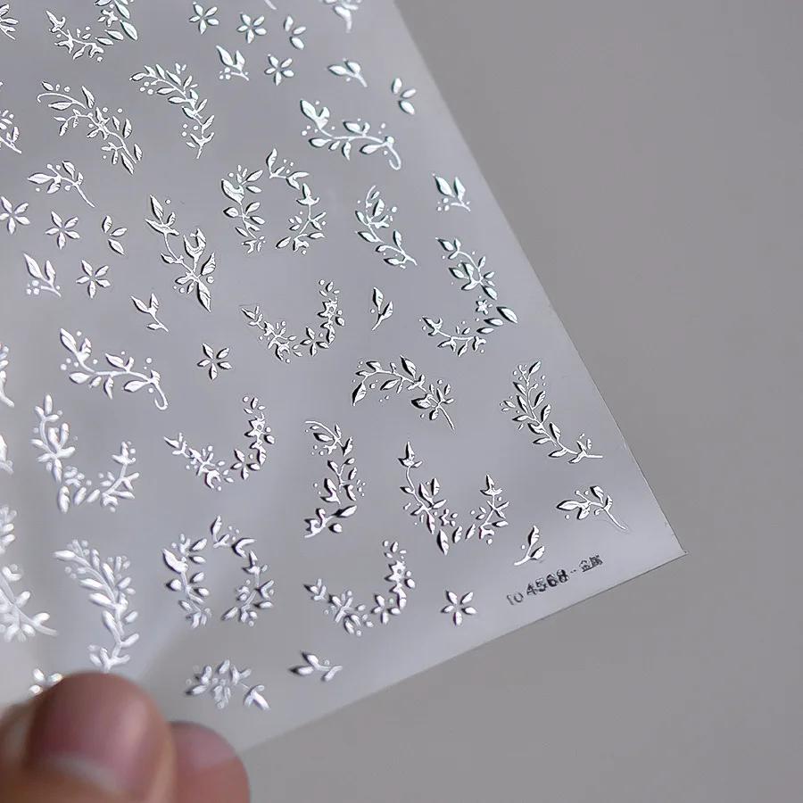 Golden Flower Stamping Retro Petal Metal Tender Leaves Branches Slash Leaves Ginkgo Plant 5D Nail Art Sticker Manicure Decal