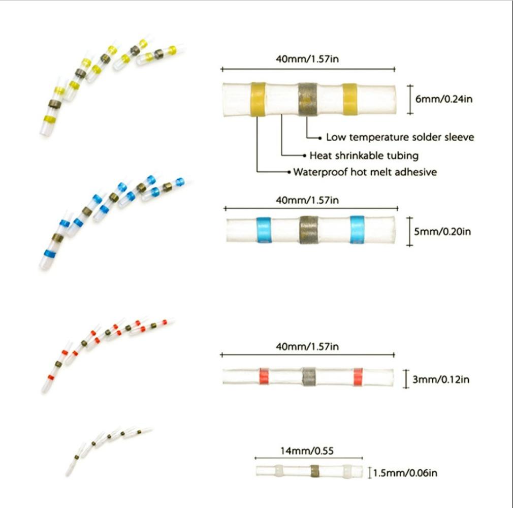 100pcs Waterproof Solder Seal Heat Connector Shrink Butt Connectors Lug Terminals Electrical Wire Car Insulated Terminal
