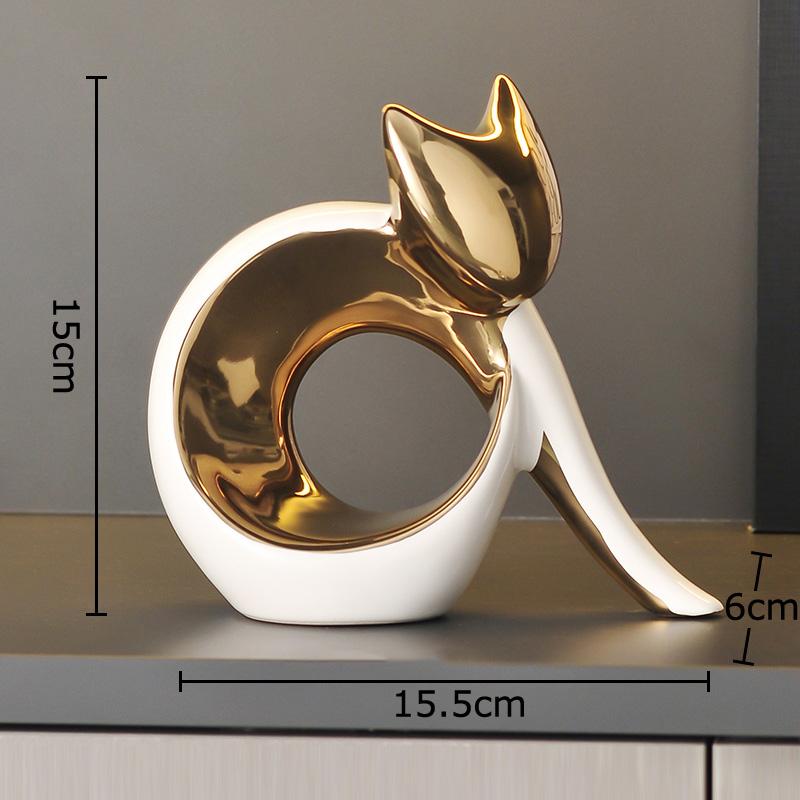 Sztuka Abstrakcyjna Ceramiczny Posążek Kotka Białe Ozdoby Zwierzęce Dekoracja Biurka Porcelanowa Rzeźba Kota Estetyka Wystroju Pomieszczenia