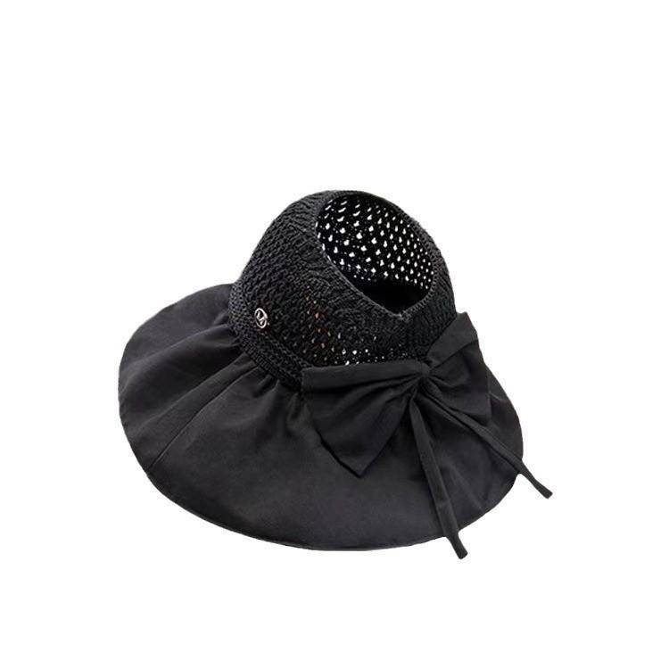 New summer versatile outdoor visor big brim bucket hat portable sunscreen sun hat bow women's hat
