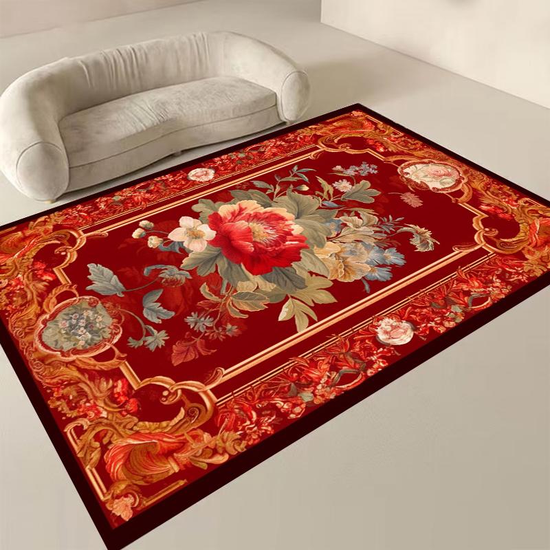 European Floral Carpets for Living Room Luxury Decoration 2x4m Big Size Area Rugs Home Bedroom Carpet Elastic Flannel Floor Mats