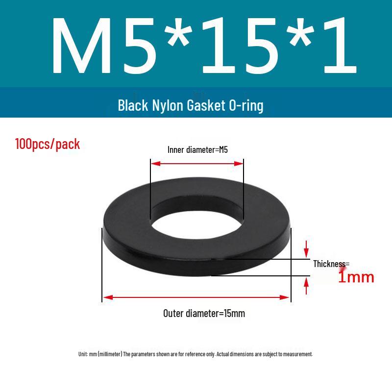 Schwarzer Nylon-Kunststoff Flache Unterlegscheibe Ring M2-M20