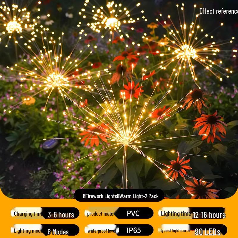 Waterproof Solar Fireworks String Lights for Outdoor Courtyard, Garden, or Lawn Decoration
