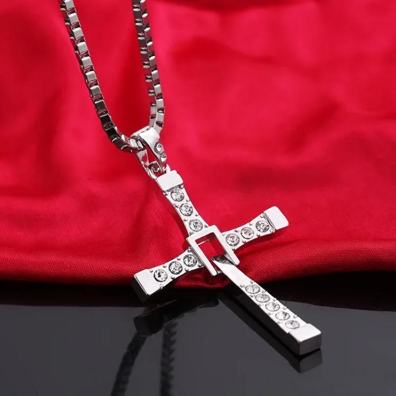 Fast and Furious 7 Moive Cross Pendant Necklace for Men Women Stainless Steel Crystal Jesus Cross Tourette Choker Jewelry Gift