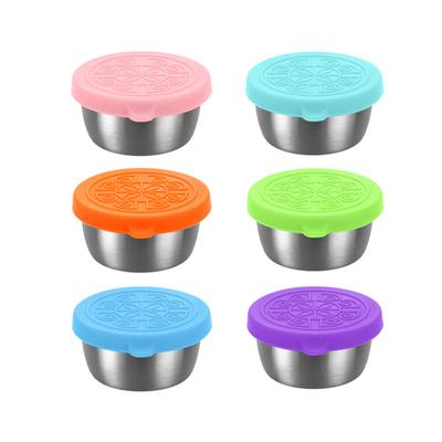6 Pc Dressing Container To , Stainless Steel Small Condiment Containers With Leakproof Silicone Lids, Reusable Containers For Lunch Boxes, Picnics