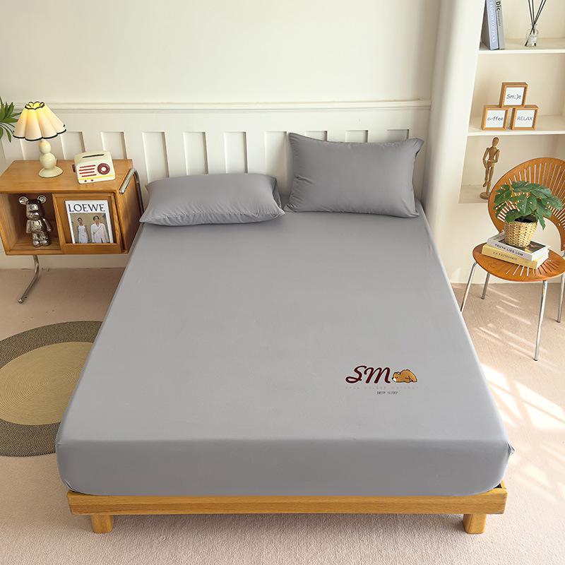 Cross-Border Solid Color Brushed Fitted Sheet Set - Water-Washable Protective Cover & Pillowcase for Simmons, Heat Transfer Compatible