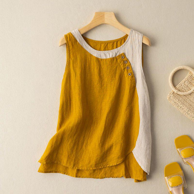 Oversize Vest Cotton Women Undershirt Sleeveless Vintage Loose Sweater Vest Linen Casual Vest