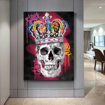 Pop Graffiti Art Skull with A Crown Posters and Prints Abstract  Street Wall Art Picture for Bar Living Room Home Decoration