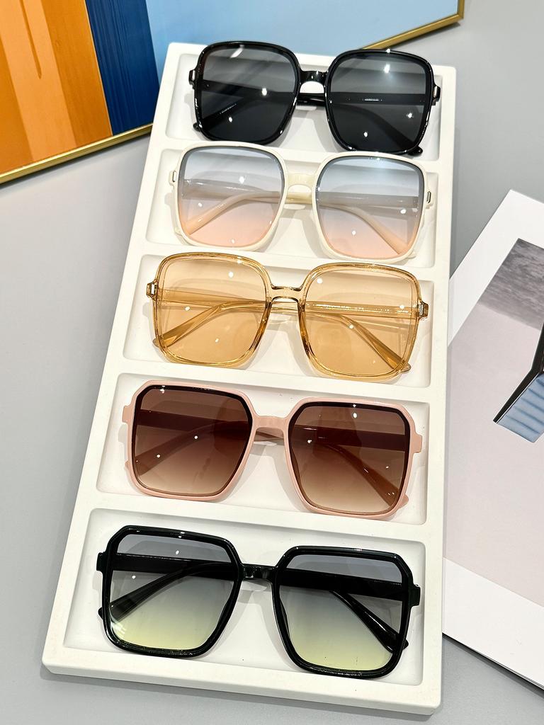 5Pcs Fashionable Mixed Square Frame Glasses Set With Rice Nail Decoration Classic Popular Fashion Accessories For Daily Wear