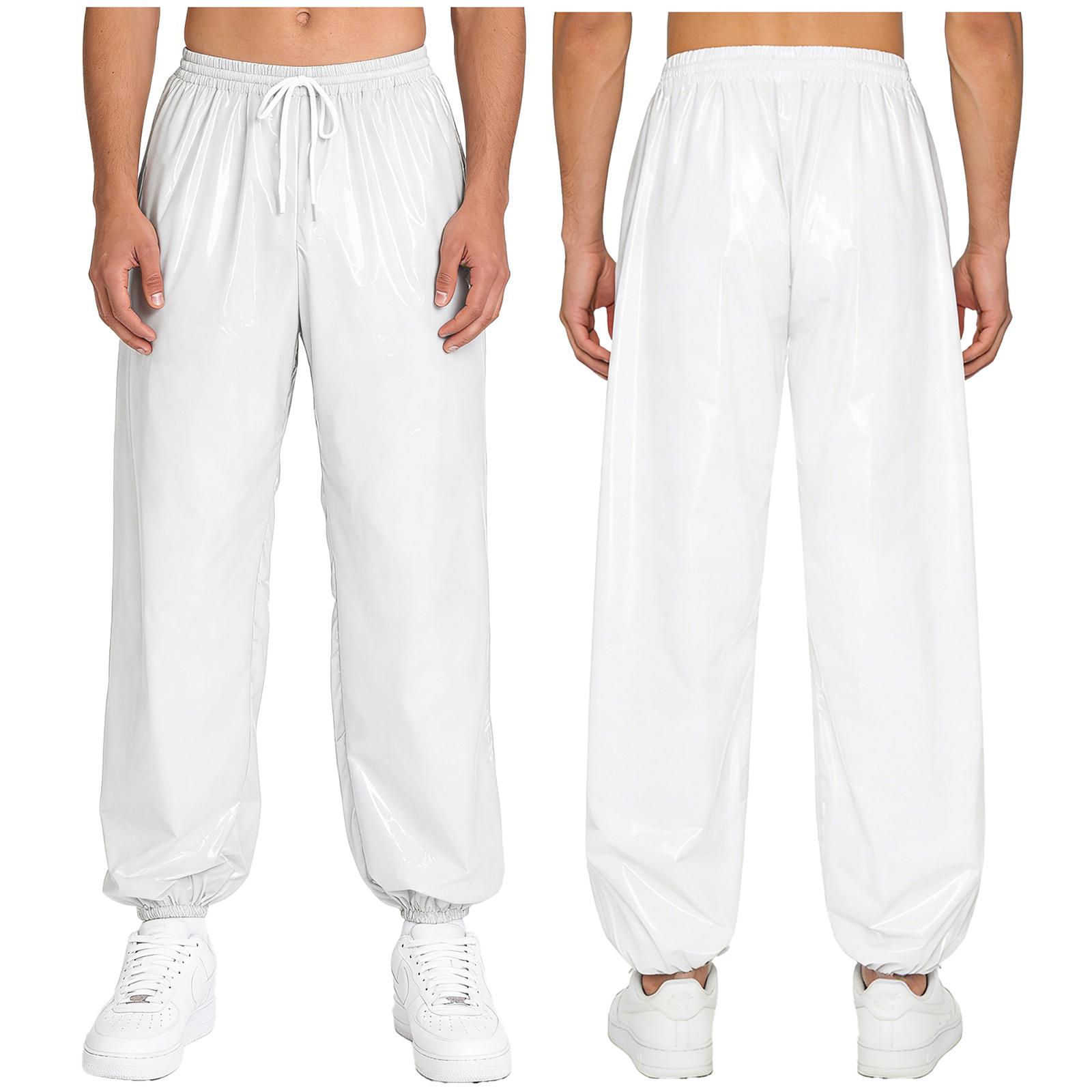 

Elastic Waistband Waterproof Pants for Men S-3XL: Drawstring Closure Side Pocket Jogging Trousers for Workout & Beach S білий