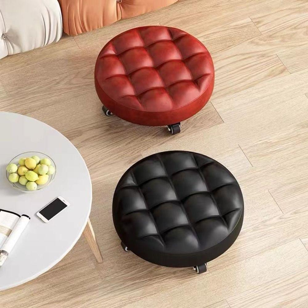 Universal Low Stool with Wheel Multicolors Swivel Wheel Stool High Quality Leather Rotating Chair
