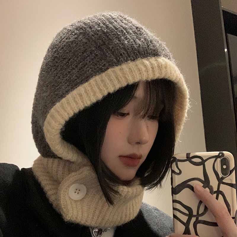 South Korean Balaclava Hat Men's and Women's Knitted Yarn Hat, Suitable for Keeping the Neck Warm In Autumn and Winter