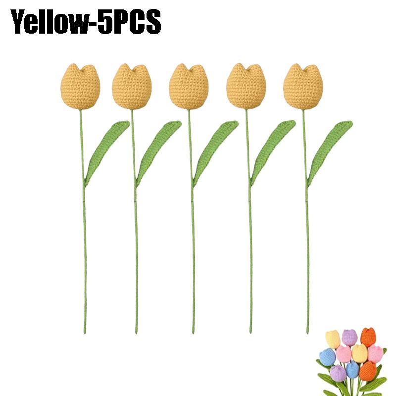 Handmade Crochet Tulip Flowers Bouquet Artificial Knit Simulation Craft Gift for Mom Women Bride Wedding Home Decor Party Supply