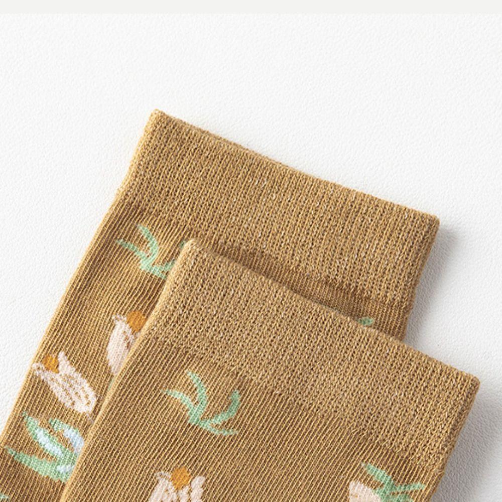 Thin Girls Mid-calf Socks Revivalism Retro Style Sock Women French Style Floral Tube Socks Female
